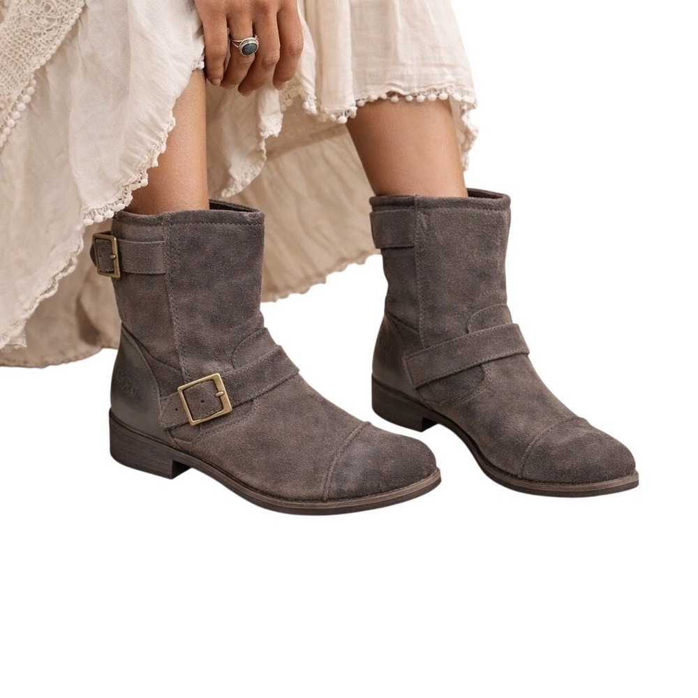 UGG Women's Gray Suede Moto Buckle Ankle Boots